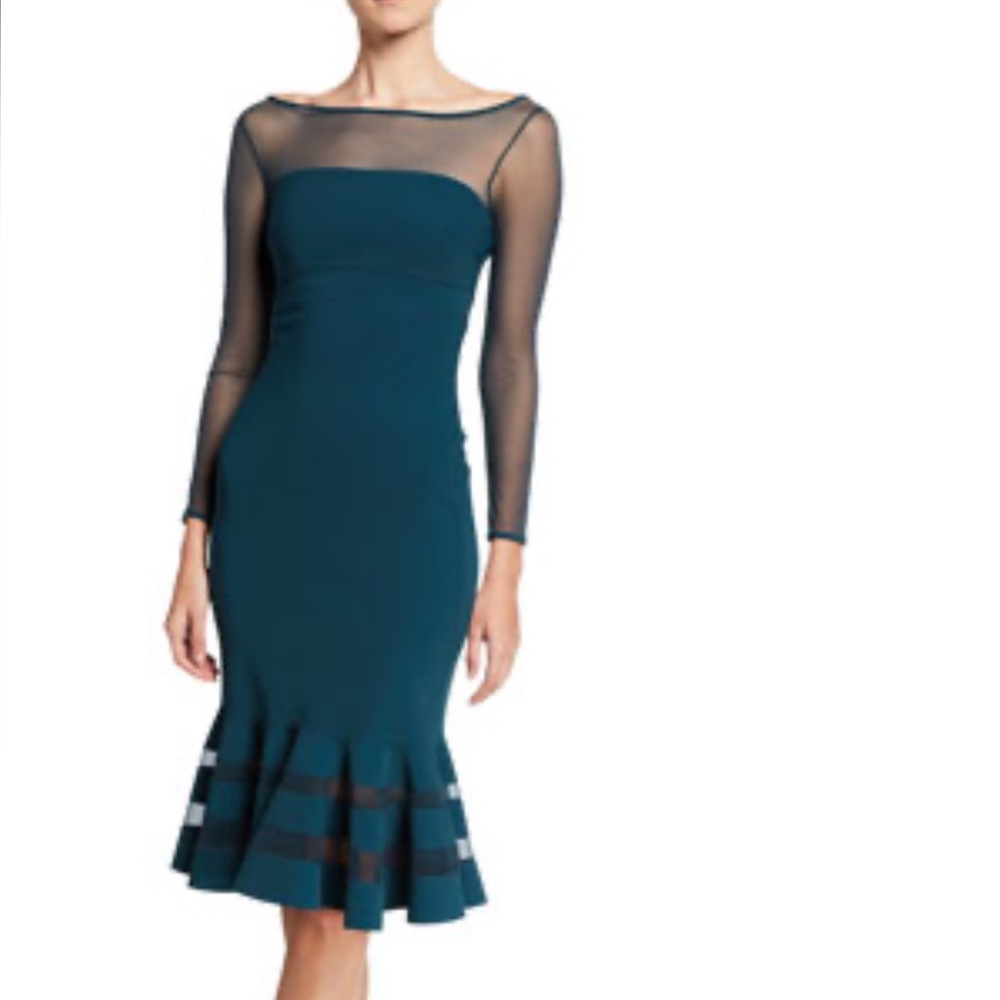 Chiara Boni boat neck long sleeve flounce-hem illusion dress size 12